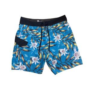 Volcom Board Shorts Mens 34 Blue Floral Mod-Tech Tie Dye Tropical Swim Trunks